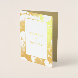 Elegant Gold Lemons & Foliage Wedding Real Foil Card