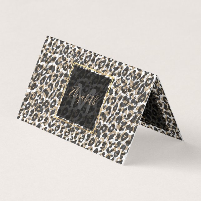 Elegant gold leopard animal print pattern business card (Front)