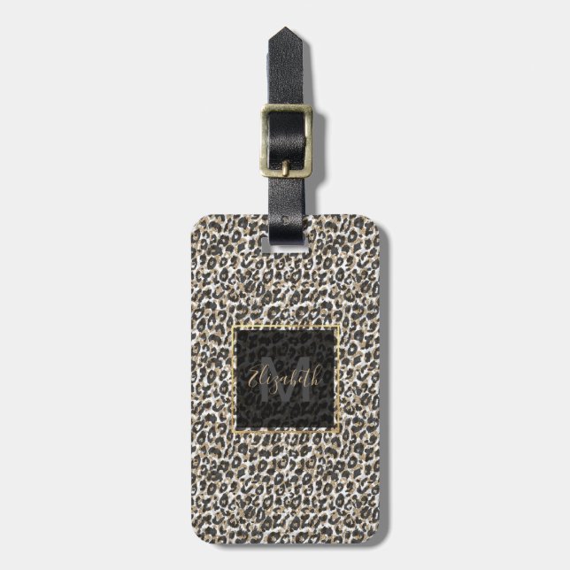Elegant gold leopard animal print pattern luggage tag (Front Vertical)