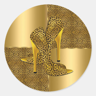 Elegant Gold Leopard High Heel Shoes Animal Classic Round Sticker