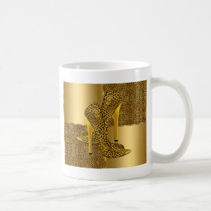 Elegant Gold Leopard High Heel Shoes Animal Coffee Mug