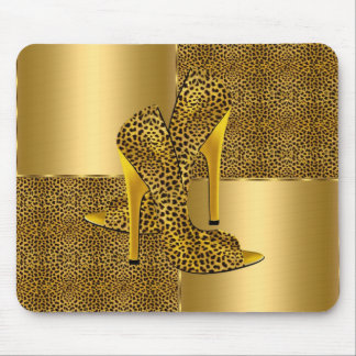 Elegant Gold Leopard High Heel Shoes Animal Mouse Mat
