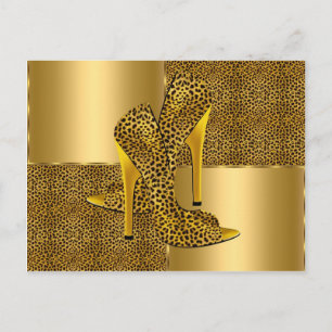 Elegant Gold Leopard High Heel Shoes Animal Postcard