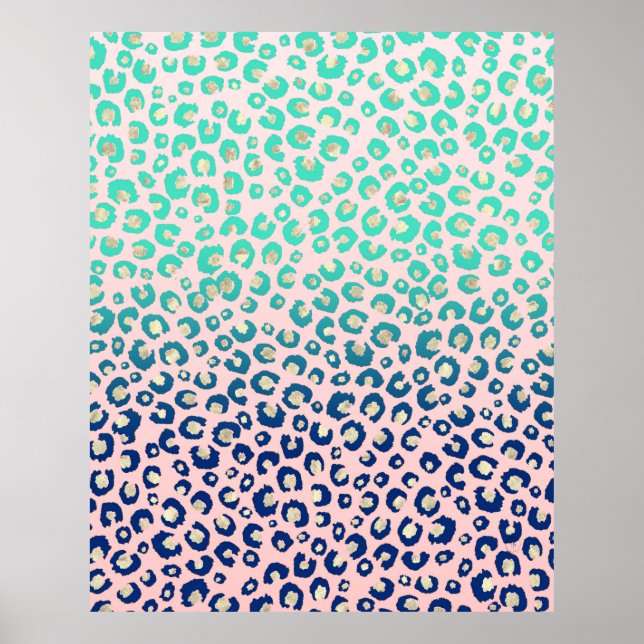 Elegant Gold leopard print Blue Mint Gradient Pink (Front)