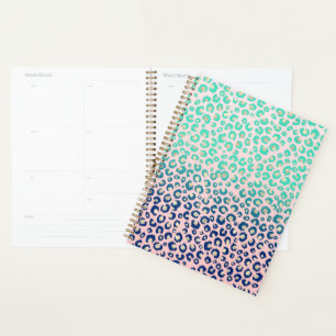 Elegant Gold leopard print Blue Mint Gradient Pink Planner