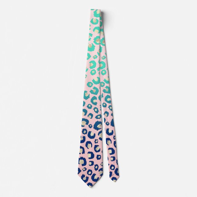 Elegant Gold leopard print Blue Mint Gradient Pink Tie (Front)