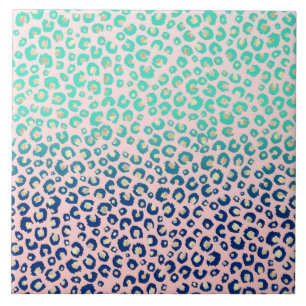 Elegant Gold leopard print Blue Mint Gradient Pink Tile