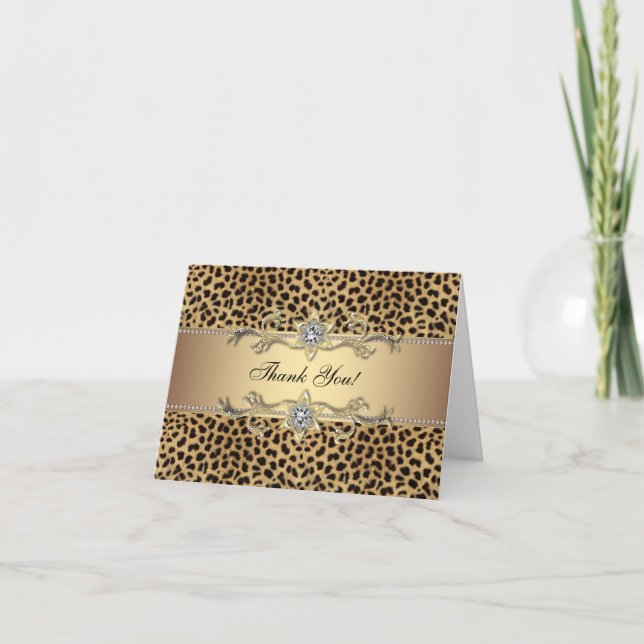 Elegant Gold Leopard Thank You Cards (Front)