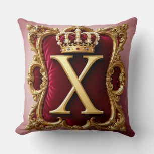 Elegant Gold Letter Crown Emblem on Velvet Frame Cushion