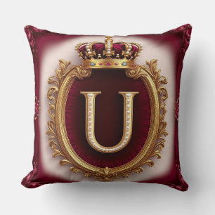 Elegant Gold Letter Crown Emblem on Velvet Frame Cushion