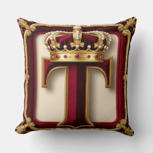 Elegant Gold Letter Crown Emblem on Velvet Frame Cushion