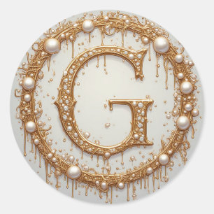 Elegant Gold Letter G Pearl Accent Gift Idea Classic Round Sticker