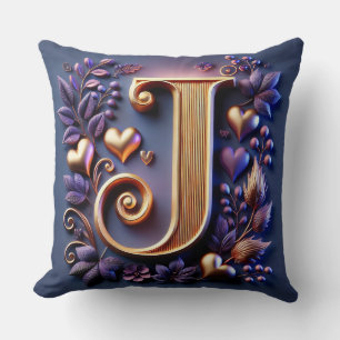 Elegant Gold Letter J Cushion