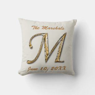 Elegant Gold Letter M Monogram Wedding Keepsake Cushion