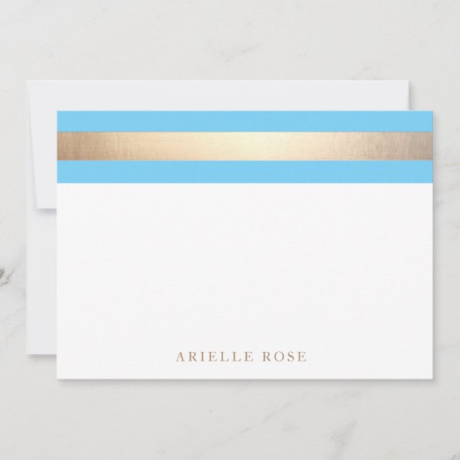 Elegant Gold Light Blue Stripe Card (Front)