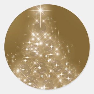 Elegant Gold Lighted Christmas Tree Classic Round Sticker