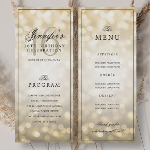 Elegant Gold Lights 16th Birthday Program Menu Invitation