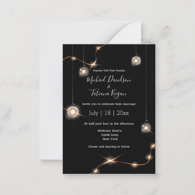 elegant gold lights modern chic wedding invitation (Front)