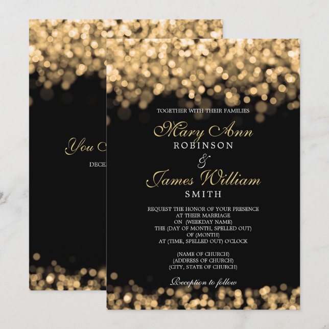 Elegant Gold Lights Wedding Invitation (Front/Back)