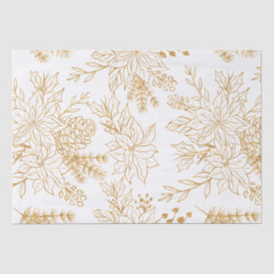 Elegant Gold Line Art Christmas Floral Tissue Paper