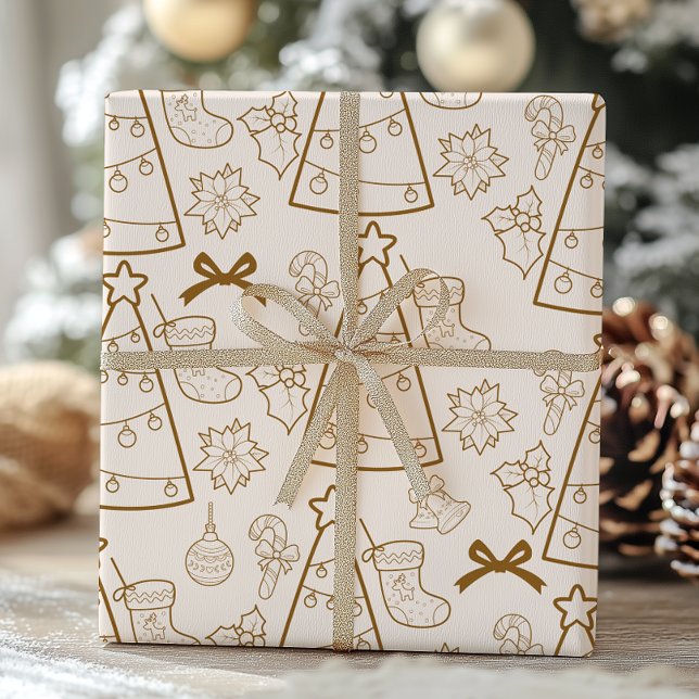 Elegant Gold Line Art Christmas Wrapping Paper (Creator Uploaded)