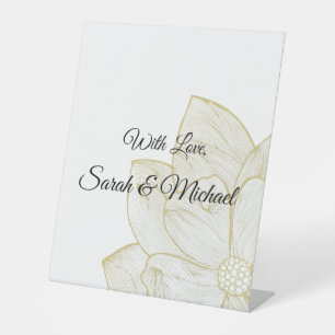 Elegant Gold Line Art Floral Wedding Pedestal Sign