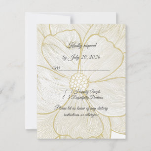 Elegant Gold Line Art Floral Wedding RSVP Card