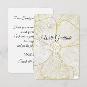 Elegant Gold Line Art Floral Wedding Thank You Card
