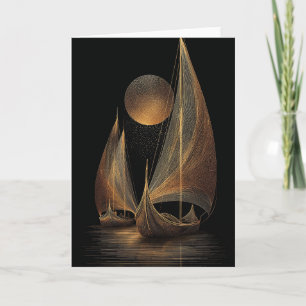 Elegant Gold Line Art Illustration of Longships Card