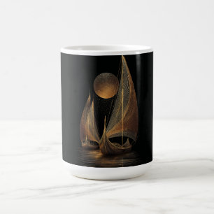 Elegant Gold Line Art Illustration of Longships Coffee Mug