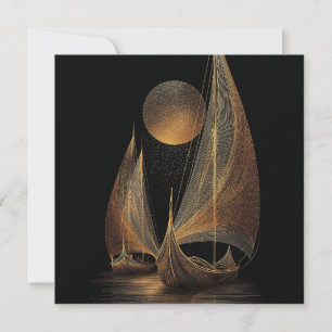 Elegant Gold Line Art Illustration of Longships Holiday Card