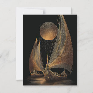 Elegant Gold Line Art Illustration of Longships Postcard