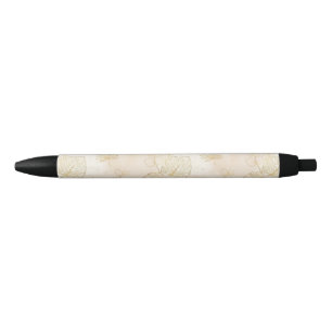 Elegant Gold Line Art Tropical Botanical Black Ink Pen