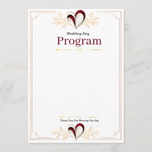 Elegant Gold Line Border with Burgundy 3D Hearts Programme