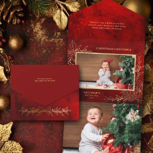 Elegant Gold Line Drawn Christmas Botanical Photo All In One Invitation