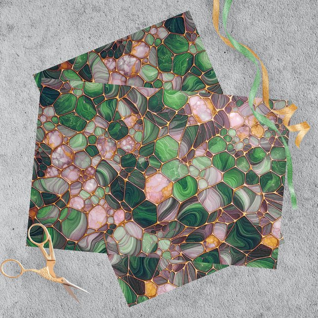Elegant Gold Lines on Emerald Green Mosaic Tissue Paper (Creator Uploaded)