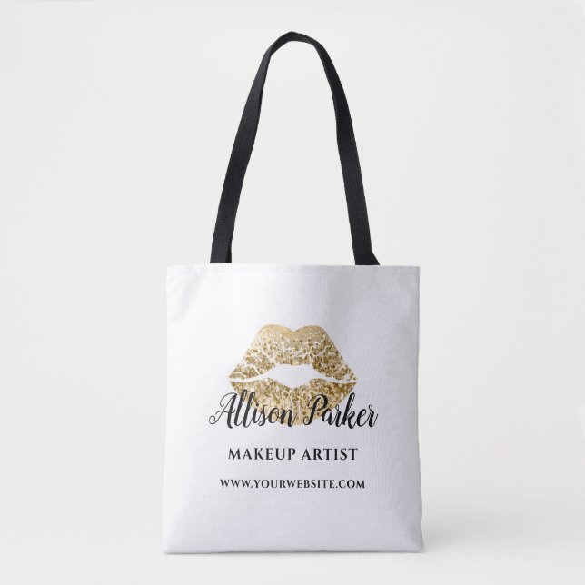 Elegant Gold Lips Elegant Makeup Artist Tote Bag (Front)