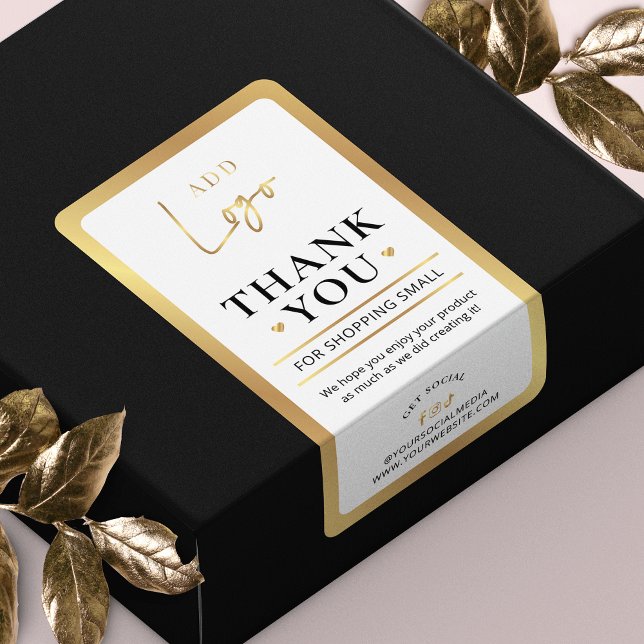 Elegant Gold Logo Business Order Thank You (Business Thank You For Order Packaging Stickers in white and faux gold with space for your logo)