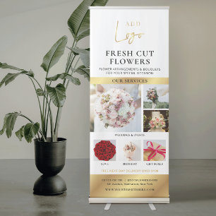 Elegant Gold Logo Photo Collage Florist Business Retractable Banner