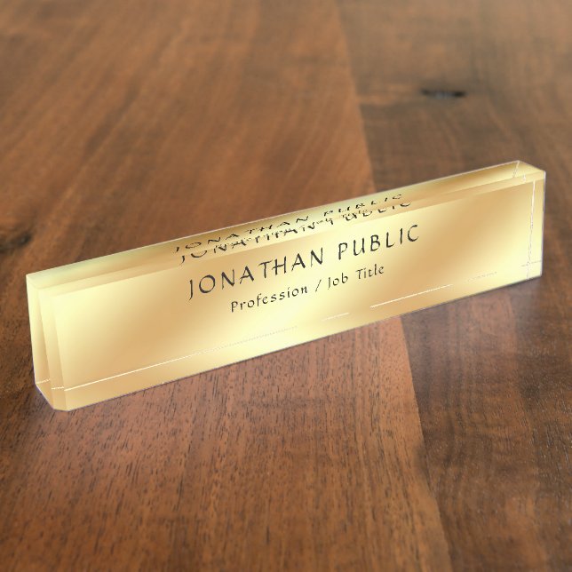 Elegant Gold Look Calligraphic Typed Name Text Nameplate (Side)