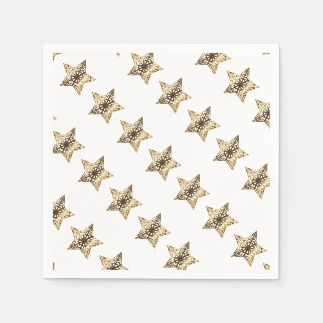 Elegant Gold Look Christmas Stars Pattern Napkin (Front)