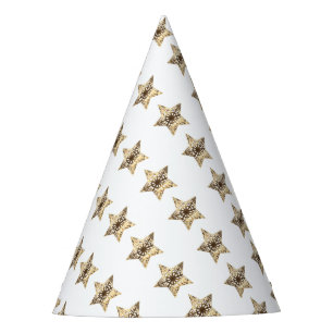 Elegant Gold Look Christmas Stars Pattern Party Hat