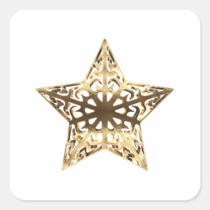 Elegant Gold Look Christmas Stars Pattern Square Sticker