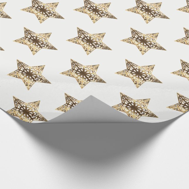 Elegant Gold Look Christmas Stars Pattern Wrapping Paper (Corner)