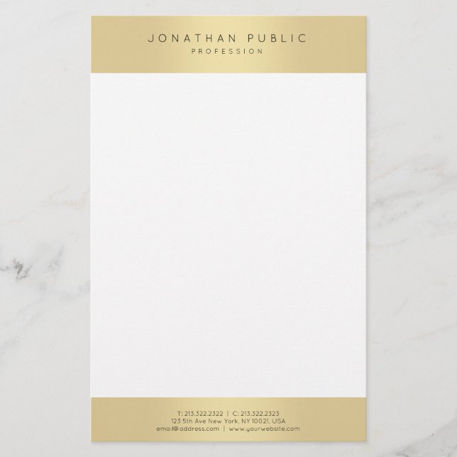 Elegant Gold Look Glamourous Template Modern Trend Stationery (Front)