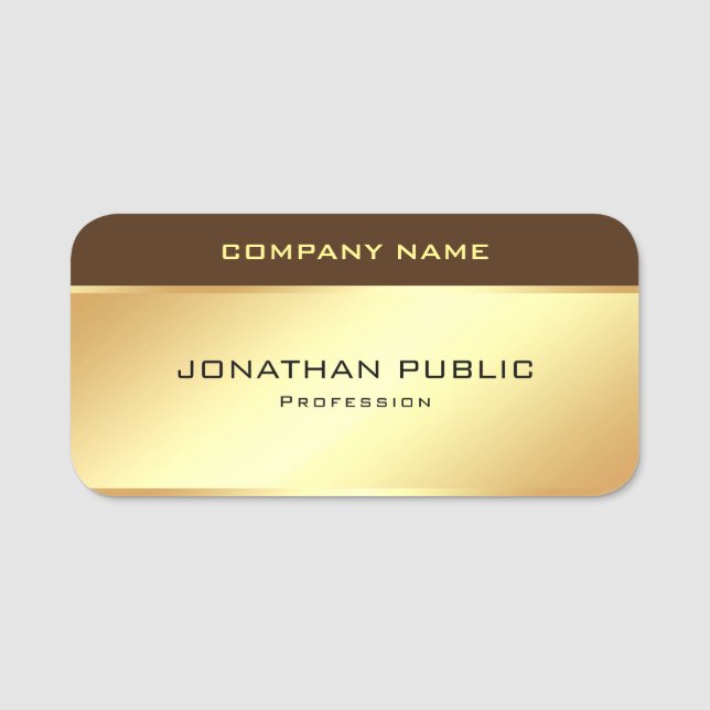 Elegant Gold Look Modern Trendy Template Name Tag (Front)