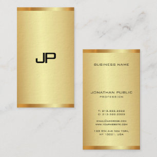 Elegant Gold Look Modern Vertical Monogram Business Card