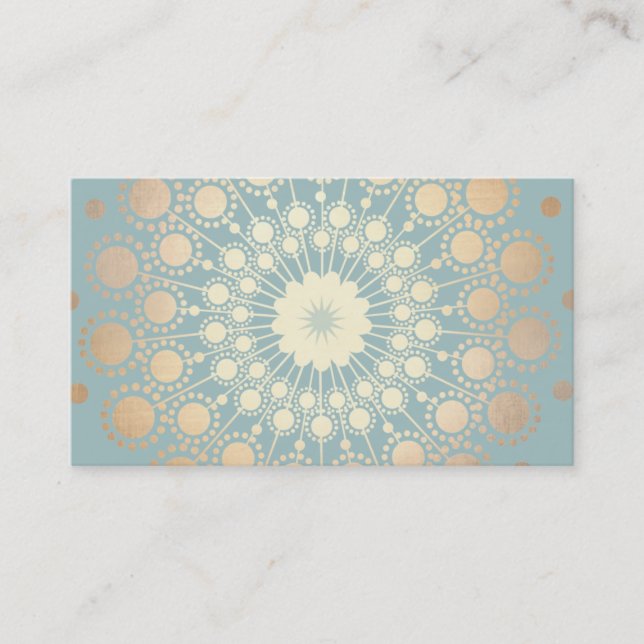 Elegant Gold Look Ornate Circle Motif Light Blue Business Card (Front)