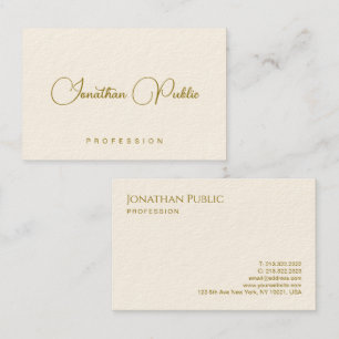 Elegant Gold Look Text Signature Cream Typography Business Card