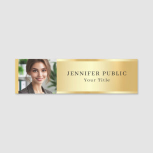 Elegant Gold Look Upload Your Photo or Logo Name Tag